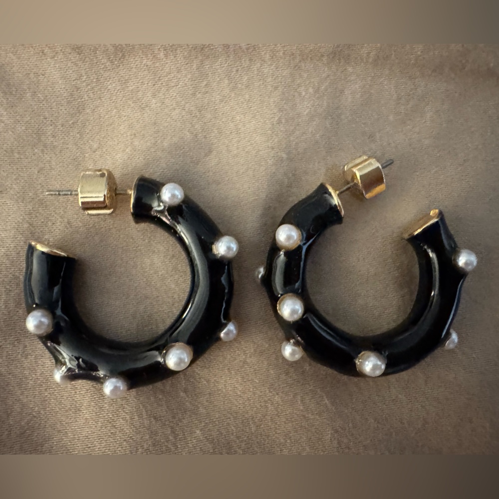 Kate Spade Black Hoop Earrings with Pearls